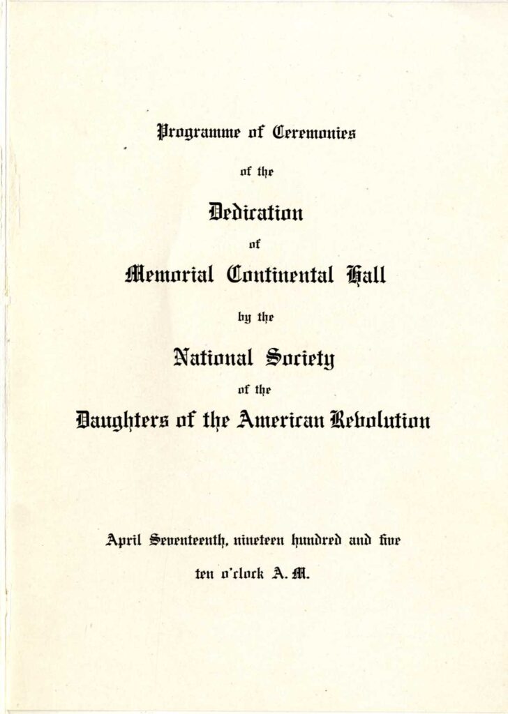 Memorial Continental Hall Dedication