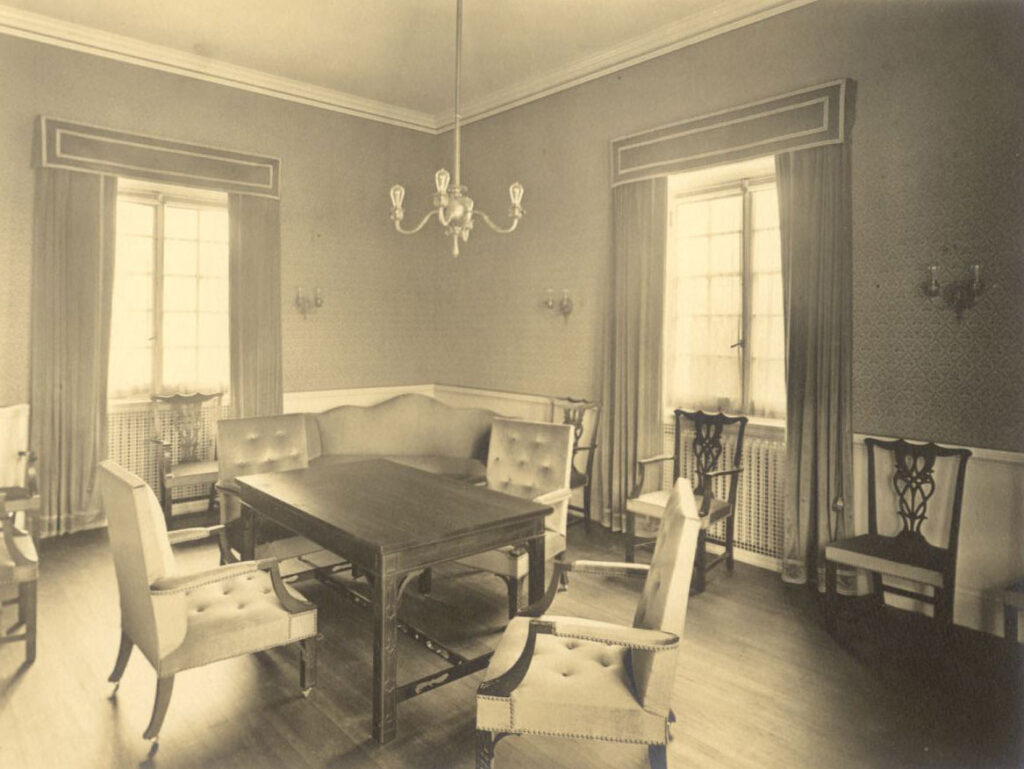 The davenport and six chair were presented by the Sophie de Marsac Campan Chapter, of Grand Rapids, the davenport being a memorial to Mrs. Harvey J. Hollister.