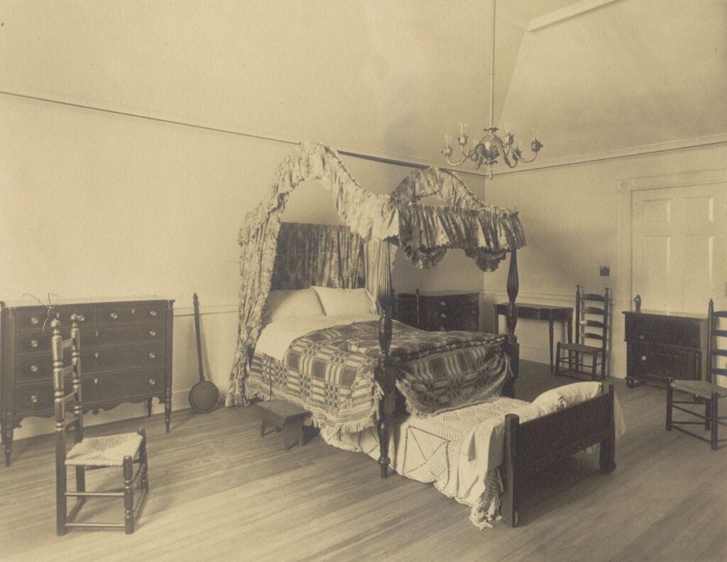 Miss Vining, also gave the following items; a musical instrument, a little hair-covered trunk, a spinning wheel and a winding stand.
