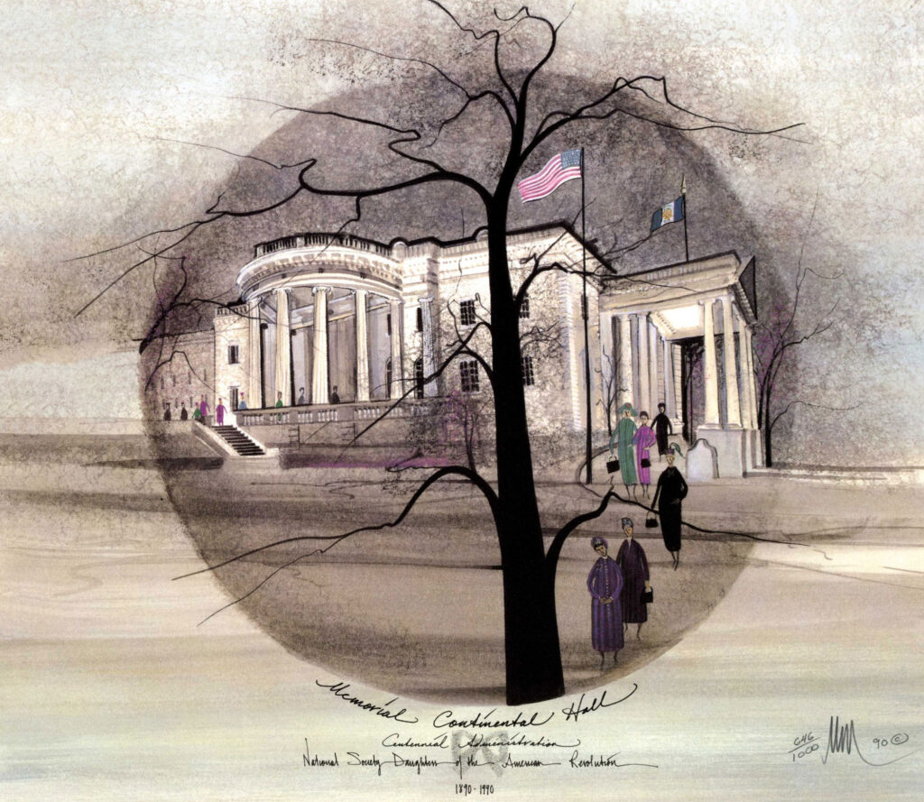 a. This artwork served as the cover of “A Century of Service: The Story of the DAR.” The original painting, by P. Buckley Moss, was a gift of the Virginia Daughters during the organization’s Centennial celebration.